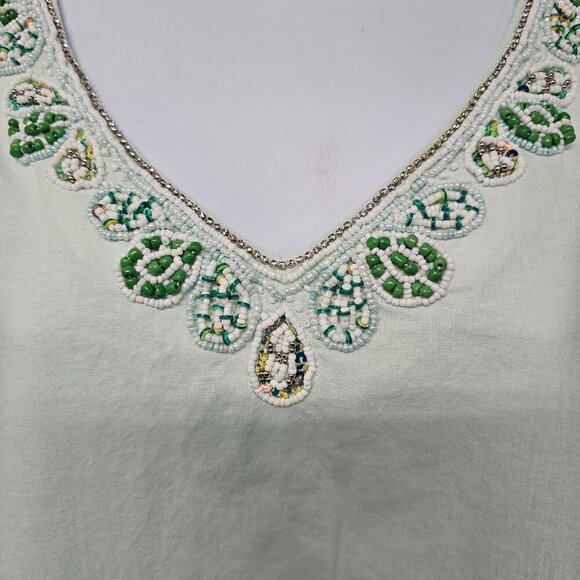 Krazy Kat Green Ombre Beaded Blouse Peasant Hippie Beach Festival L - Picture 3 of 12